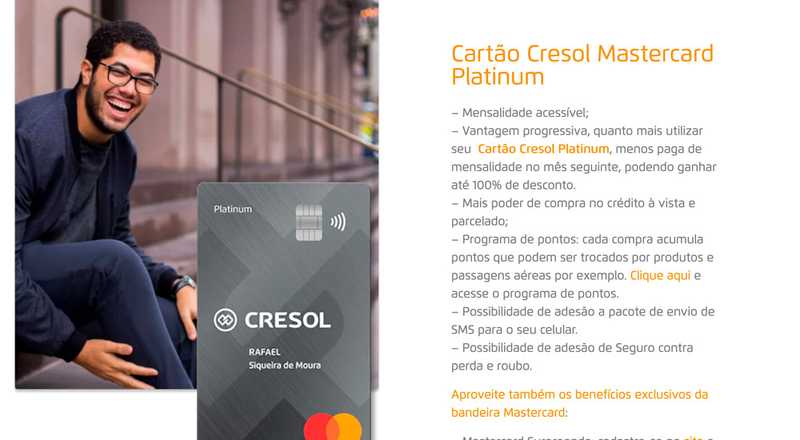 Cartão de crédito Mastercard Platinum Cresol