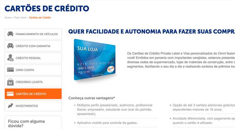 Cartão de crédito Visa Omni Banco