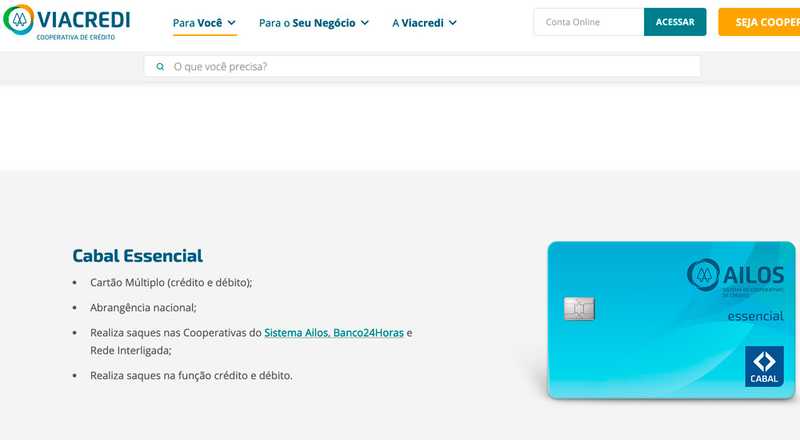 Cartão de crédito Cabal Essencial Viacredi