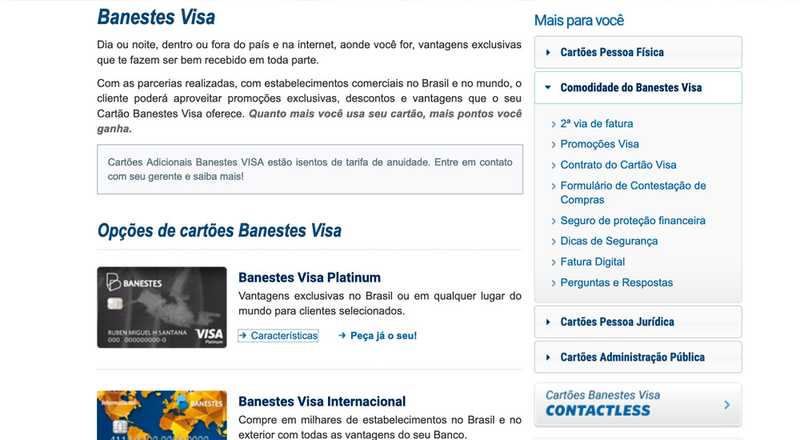 Cartão de crédito Visa Platinum Banestes