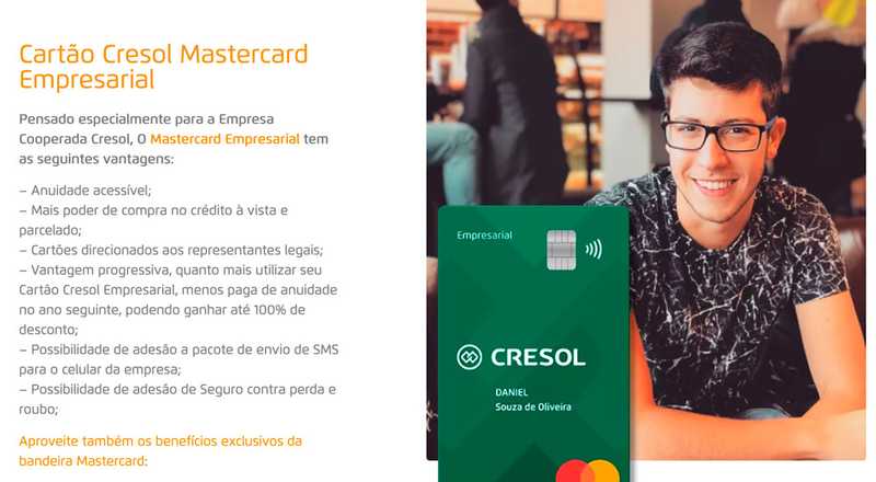 Cartão de crédito Mastercard Empresarial Cresol