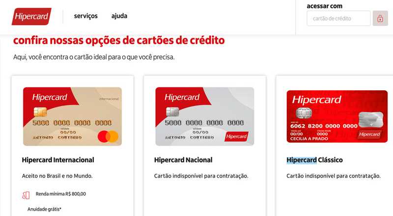 Cartão de crédito Clássico Hipercard