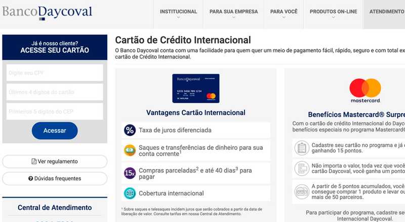 Cartão de crédito Internacional Banco Daycoval