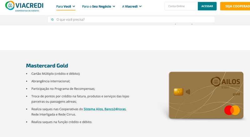 CartÃ£o de crÃ©dito Mastercard Gold Viacredi